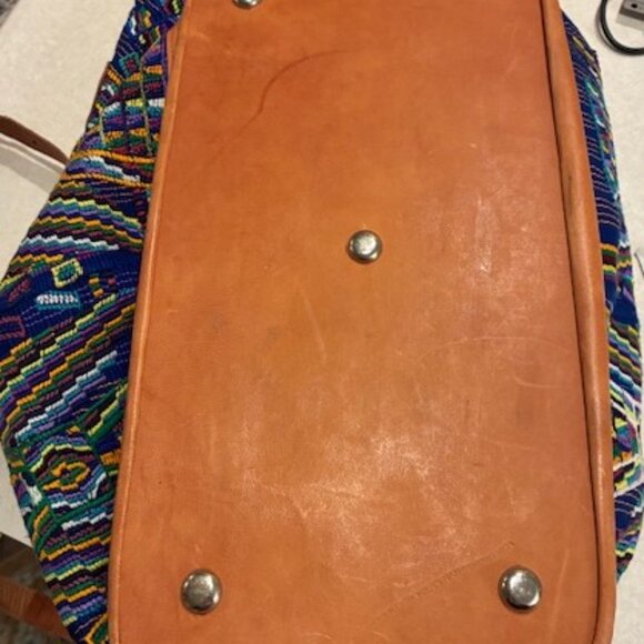 Weekender/Travel Carry On Guatemalan Huipil Colorful Fabric Leather Bag Luggage - Picture 6 of 12